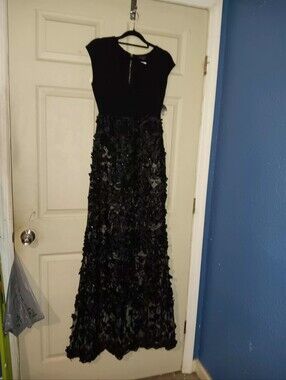 HMS HOT MIAMI STYLES Black Sleeveless Evening Gown Sheer Skirt With Flowers Sz S